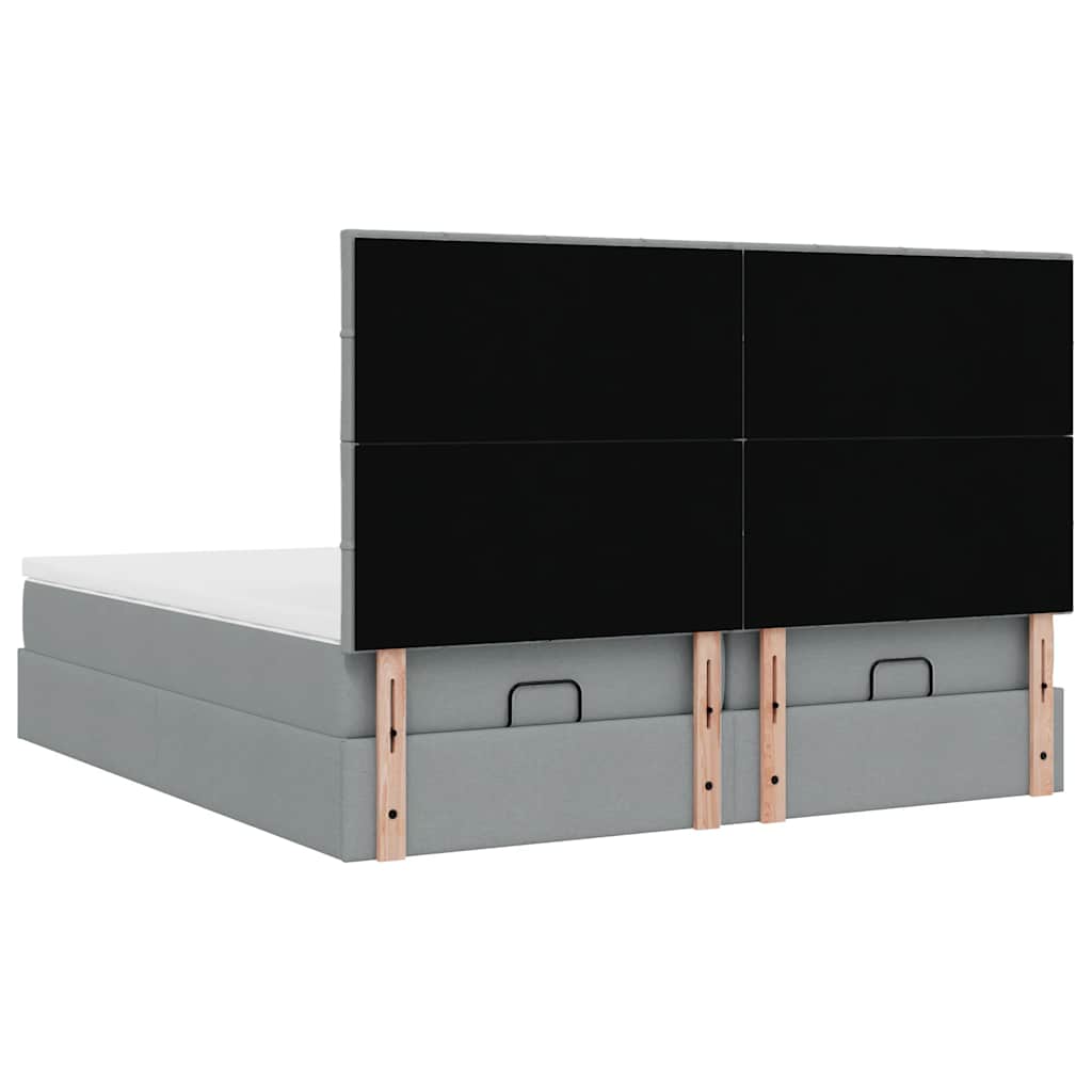 Cadre de lit ottoman et matelas gris clair 160x200cm tissu - XIOS