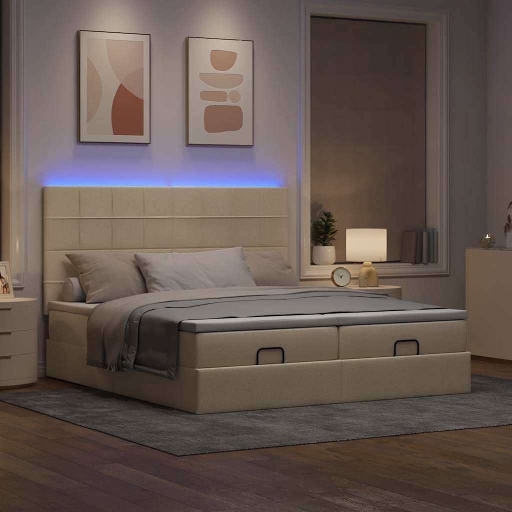 Cadre de lit ottoman avec matelas crème 160x200 cm tissu - XIOS