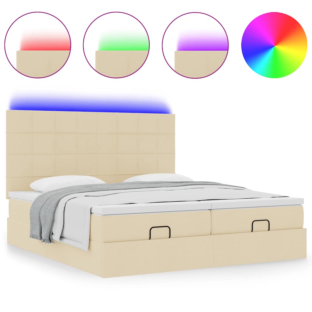 Cadre de lit ottoman avec matelas crème 160x200 cm tissu - XIOS