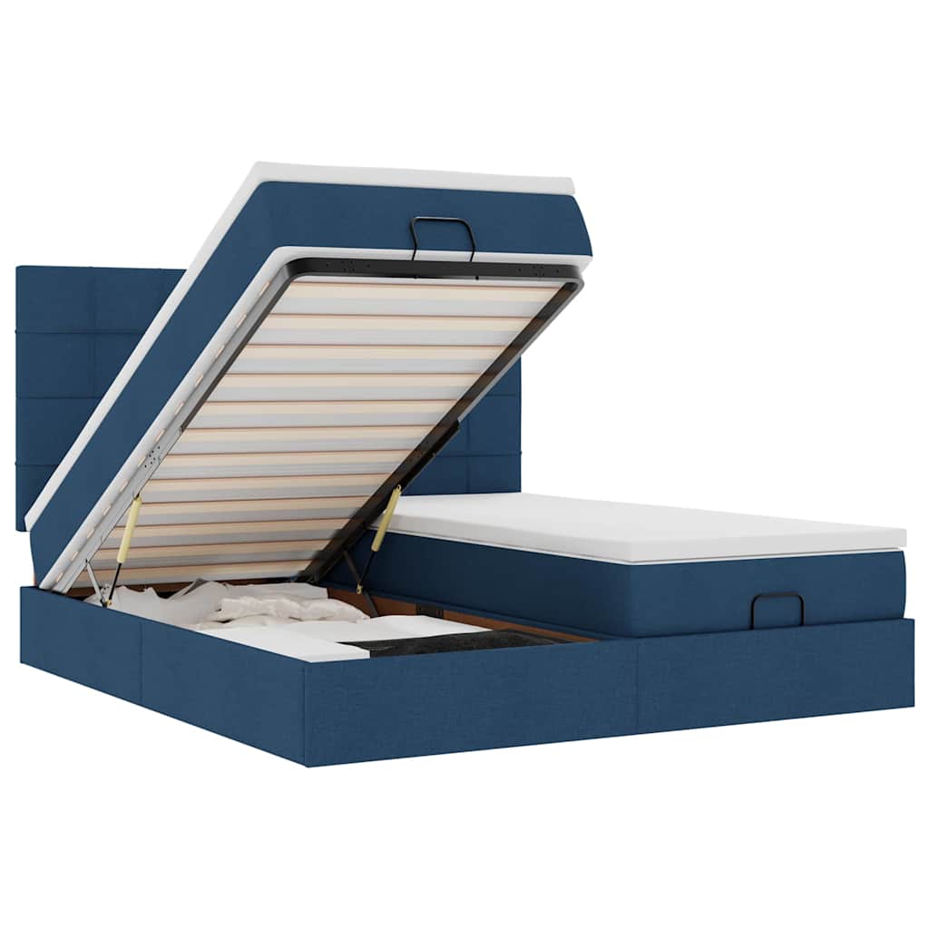 Cadre de lit ottoman avec matelas bleu 160x200 cm tissu - XIOS