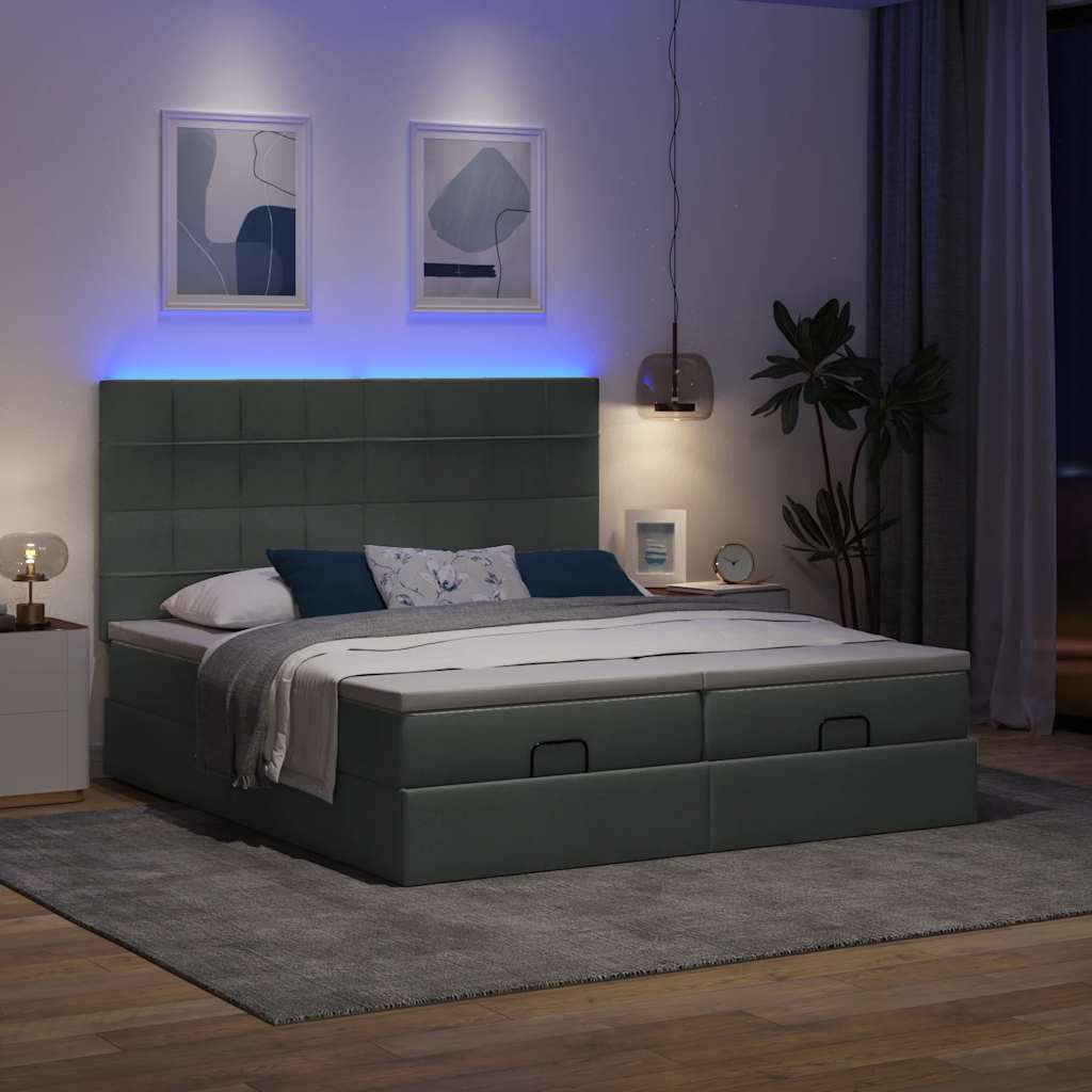 Cadre de lit ottoman avec matelas gris foncé 180x200cm tissu - XIOS