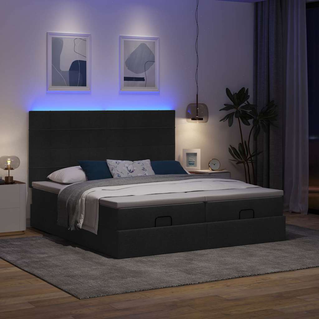 Cadre de lit ottoman avec matelas noir 180x200cm tissu - XIOS