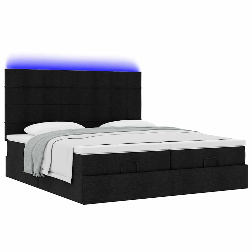 Cadre de lit ottoman avec matelas noir 180x200cm tissu - XIOS