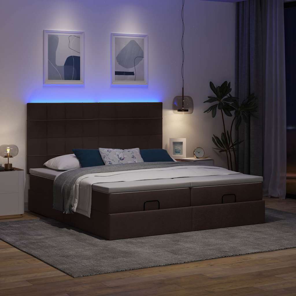 Cadre de lit ottoman avec matelas marron foncé 180x200 cm tissu - XIOS