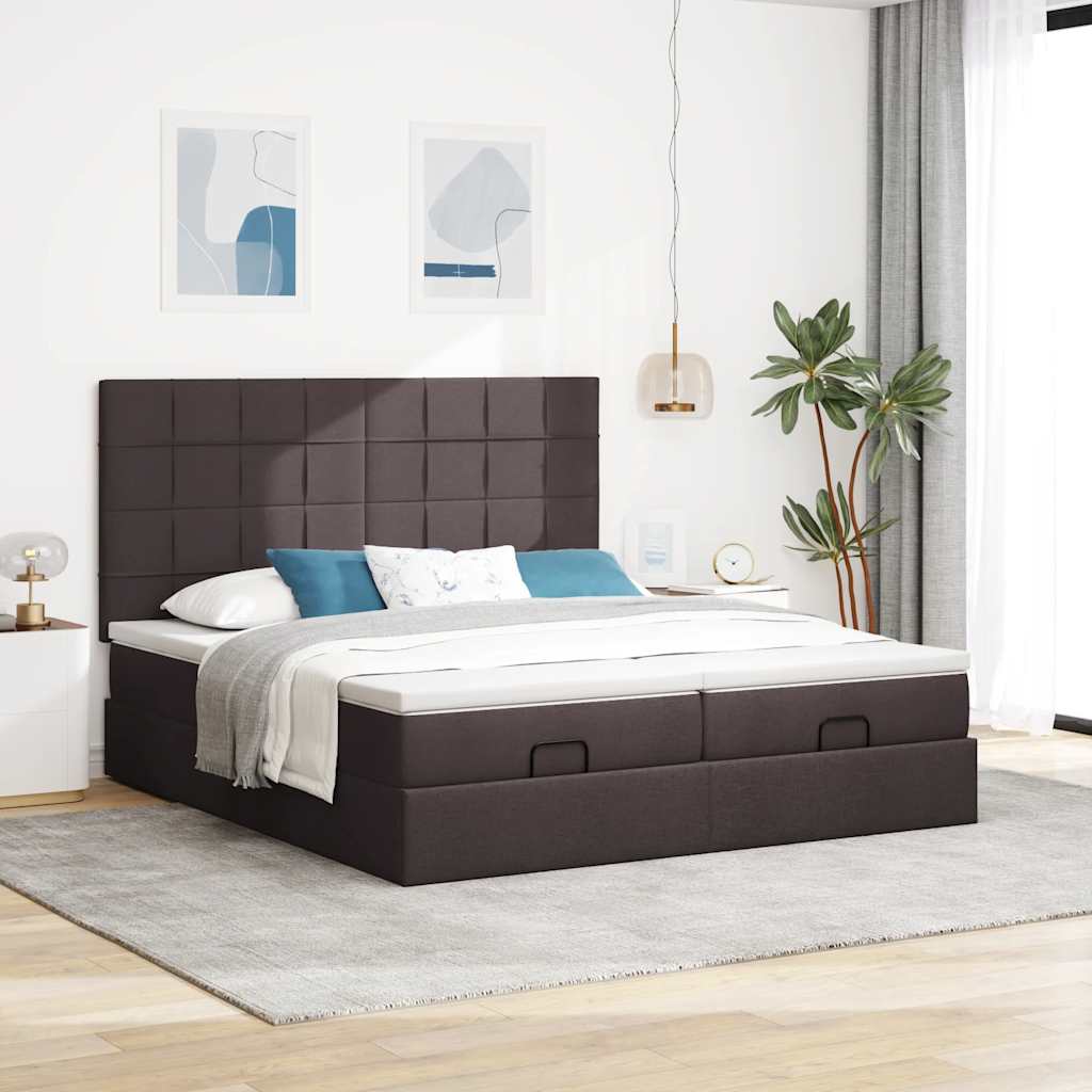 Cadre de lit ottoman avec matelas marron foncé 180x200 cm tissu - XIOS