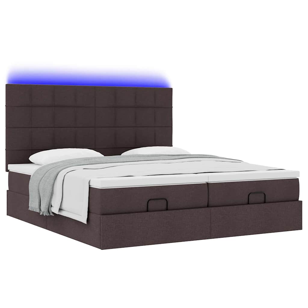 Cadre de lit ottoman avec matelas marron foncé 180x200 cm tissu - XIOS
