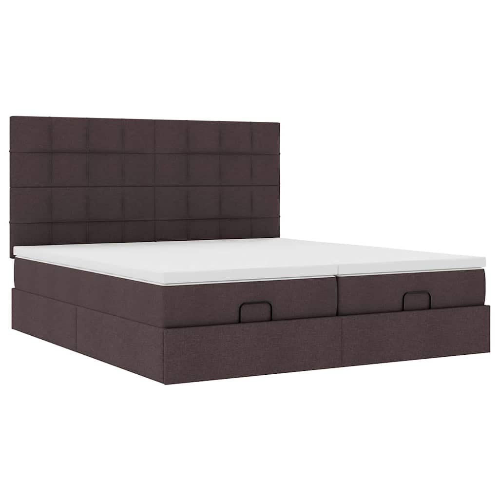 Cadre de lit ottoman avec matelas marron foncé 180x200 cm tissu - XIOS