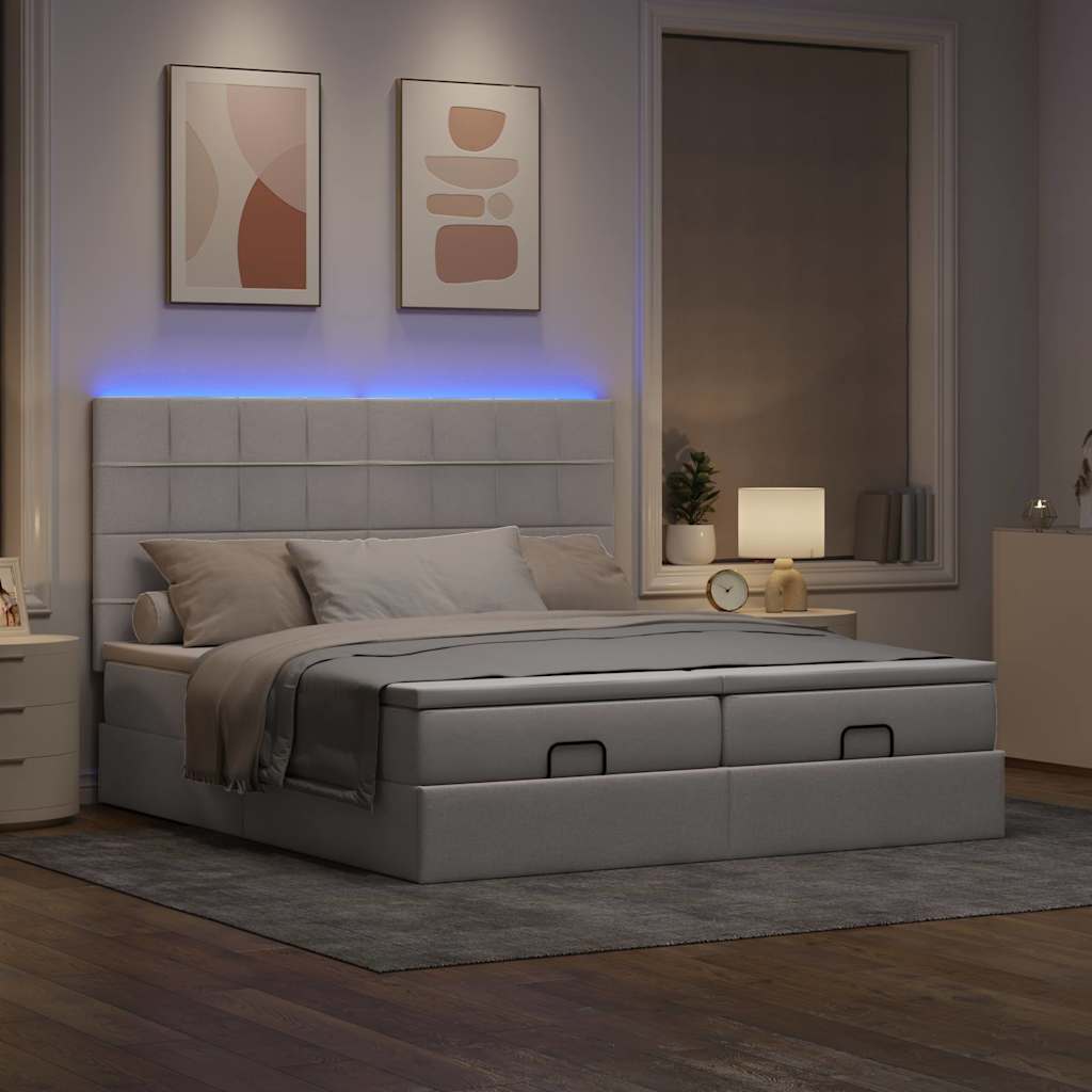 Cadre de lit ottoman avec matelas taupe 180x200 cm tissu - XIOS