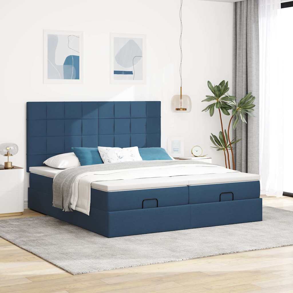 Cadre de lit ottoman avec matelas bleu 180x200 cm tissu - XIOS