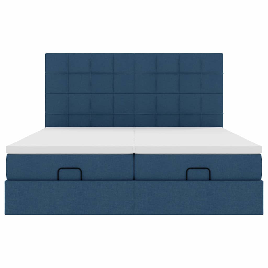 Cadre de lit ottoman avec matelas bleu 180x200 cm tissu - XIOS