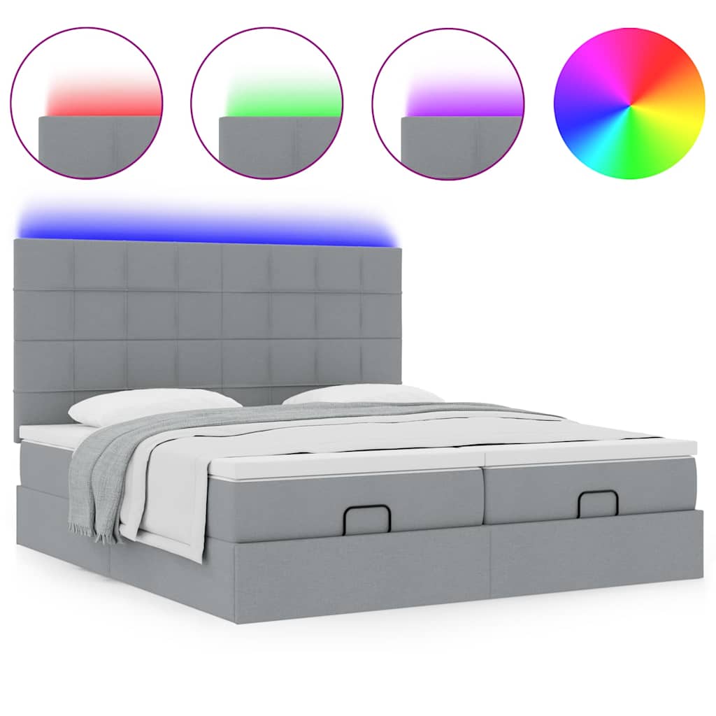 Cadre de lit ottoman et matelas gris clair 200x200cm tissu - XIOS