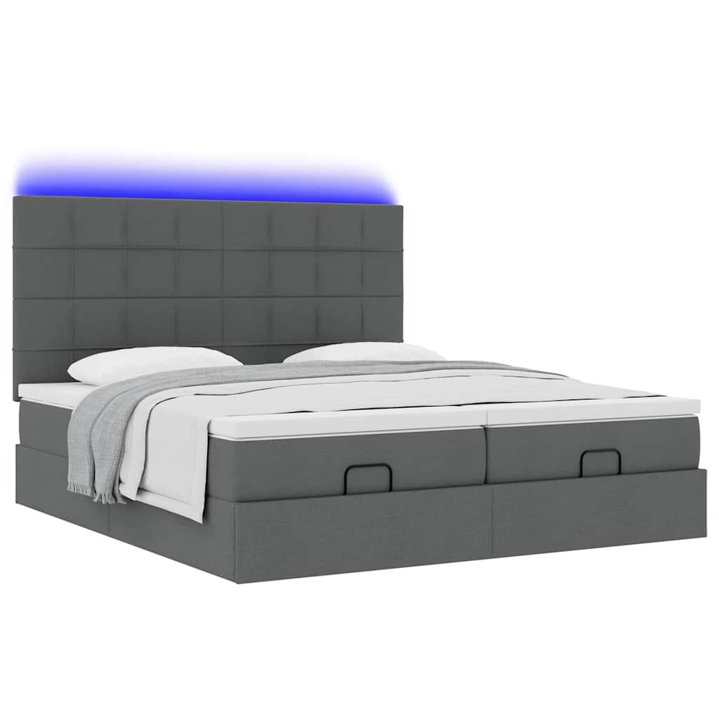 Cadre de lit ottoman avec matelas gris foncé 200x200cm tissu - XIOS