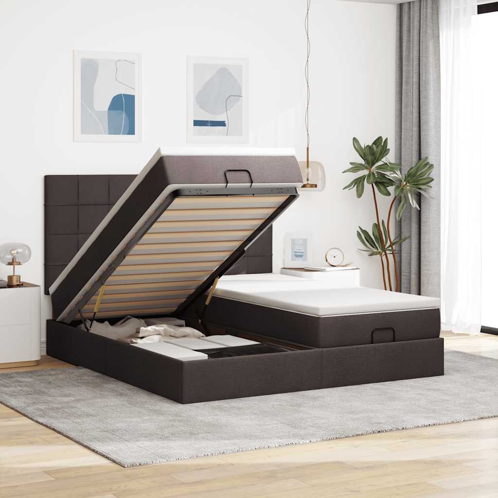 Cadre de lit ottoman avec matelas marron foncé 200x200 cm tissu - XIOS