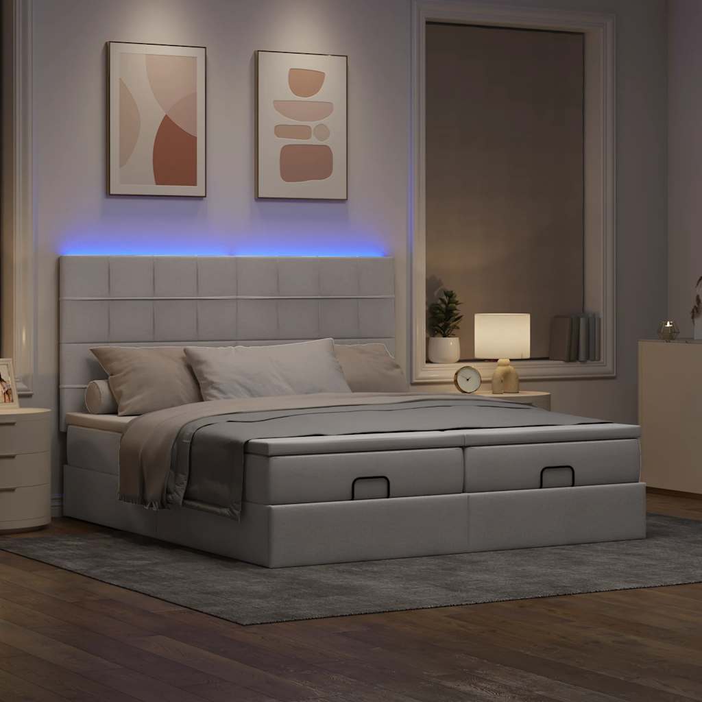 Cadre de lit ottoman avec matelas taupe 200x200cm tissu - XIOS