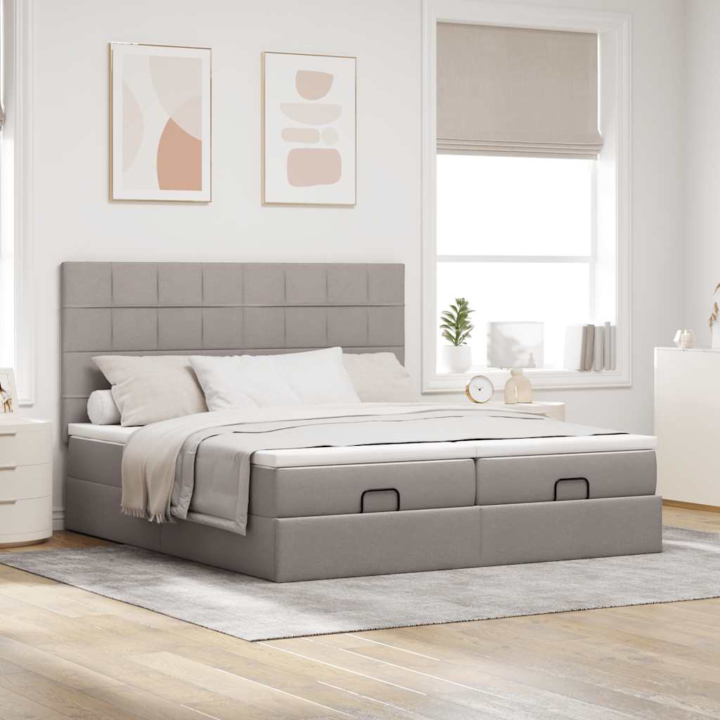 Cadre de lit ottoman avec matelas taupe 200x200cm tissu - XIOS