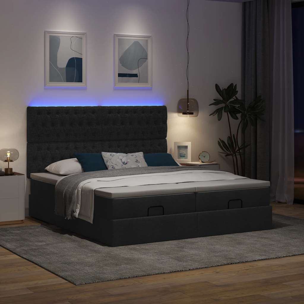 Cadre de lit ottoman avec matelas noir 160x200 cm tissu - XIOS