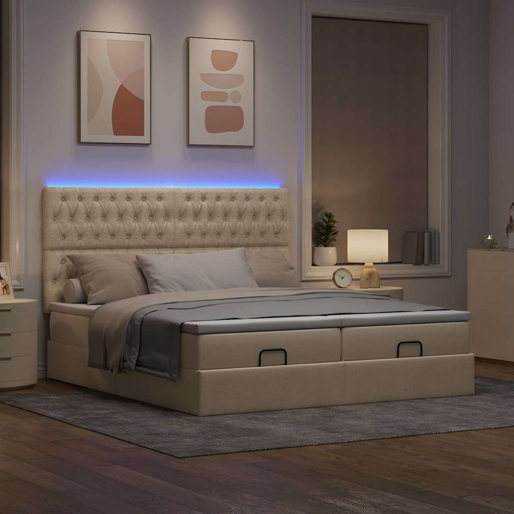 Cadre de lit ottoman avec matelas crème 160x200 cm tissu - XIOS