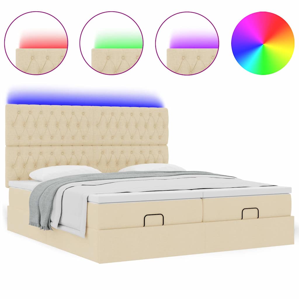 Cadre de lit ottoman avec matelas crème 160x200 cm tissu - XIOS