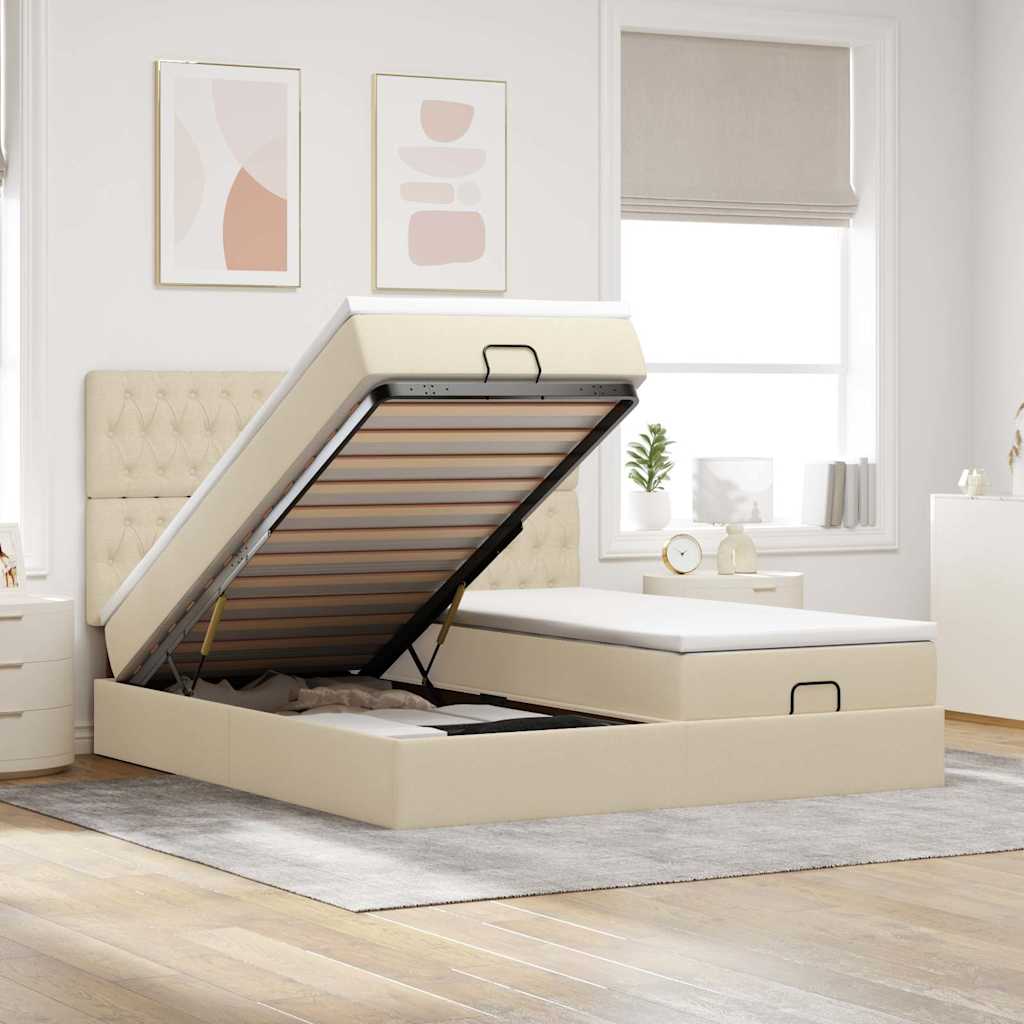 Cadre de lit ottoman avec matelas crème 160x200 cm tissu - XIOS