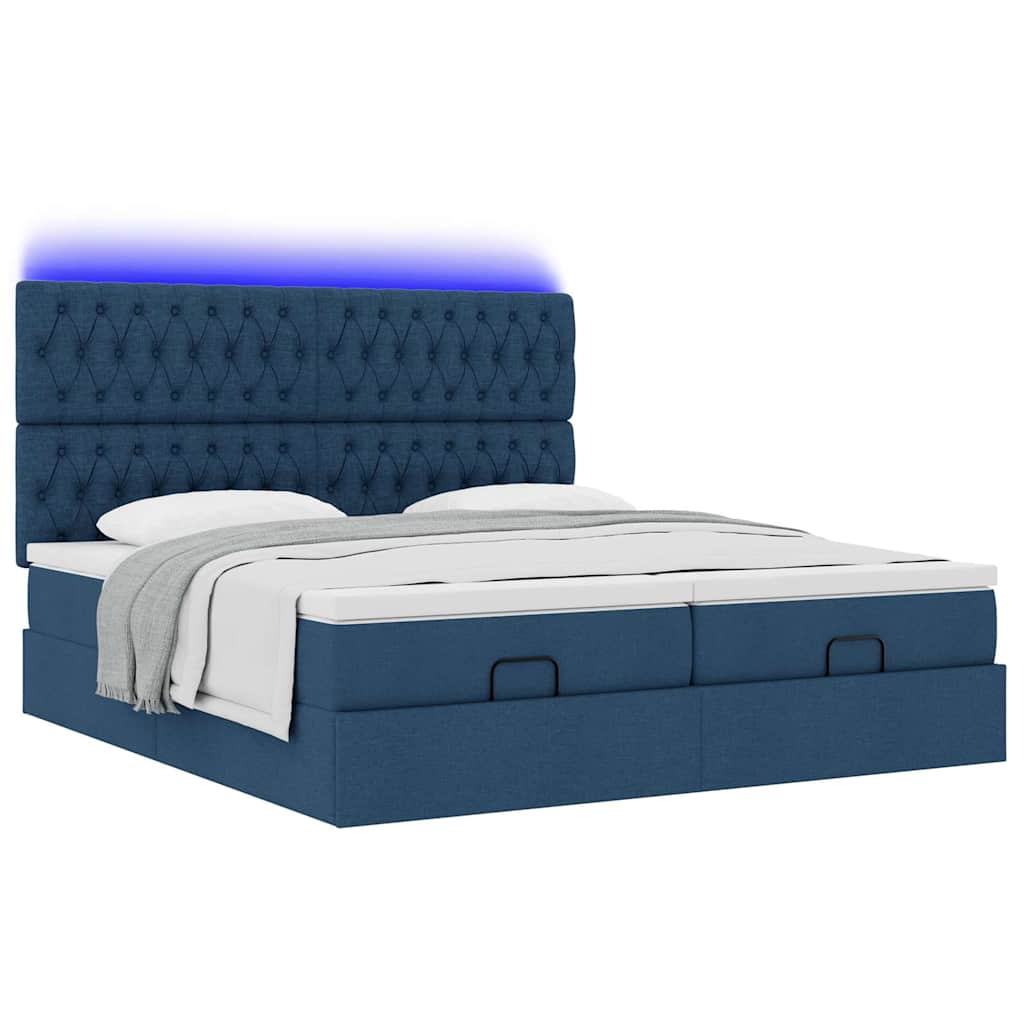 Cadre de lit ottoman avec matelas bleu 160x200 cm tissu - XIOS