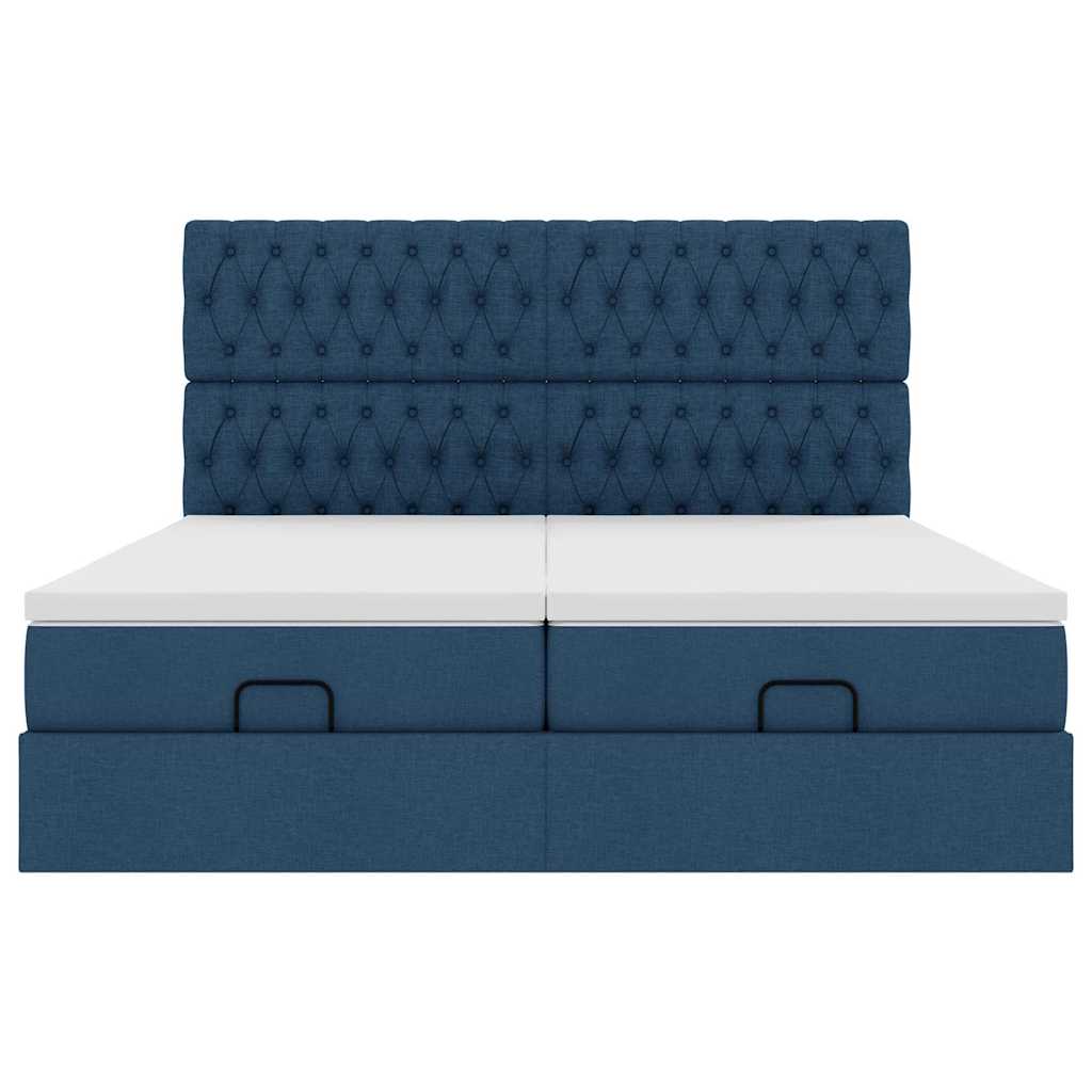Cadre de lit ottoman avec matelas bleu 160x200 cm tissu - XIOS