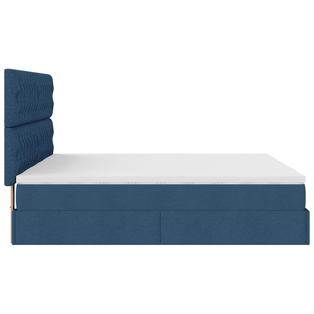 Cadre de lit ottoman avec matelas bleu 160x200 cm tissu - XIOS