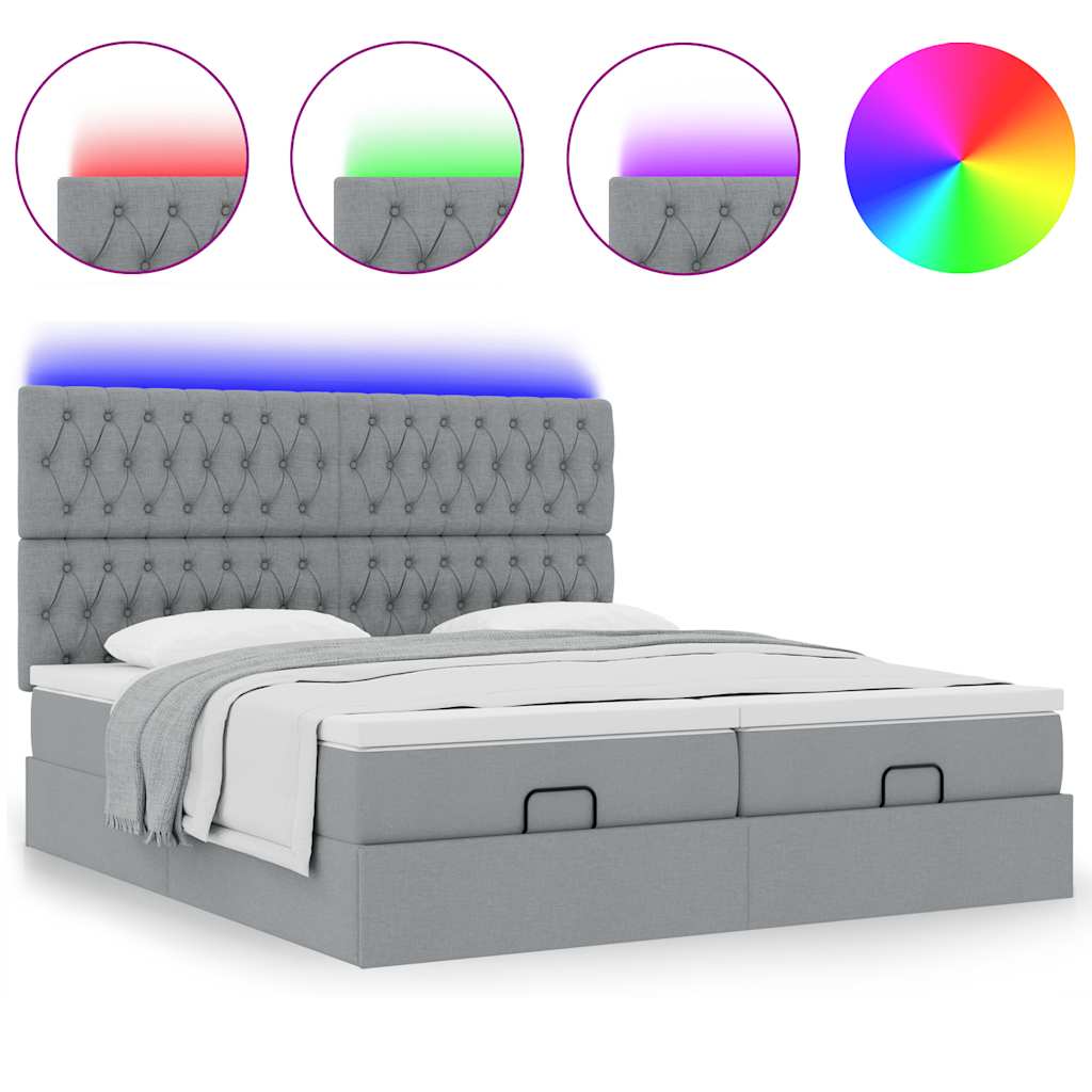 Cadre de lit ottoman et matelas gris clair 180x200cm tissu - XIOS