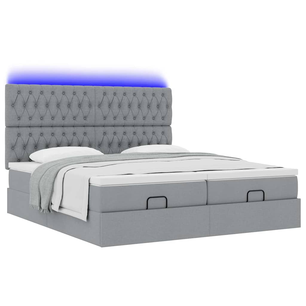 Cadre de lit ottoman et matelas gris clair 180x200cm tissu - XIOS