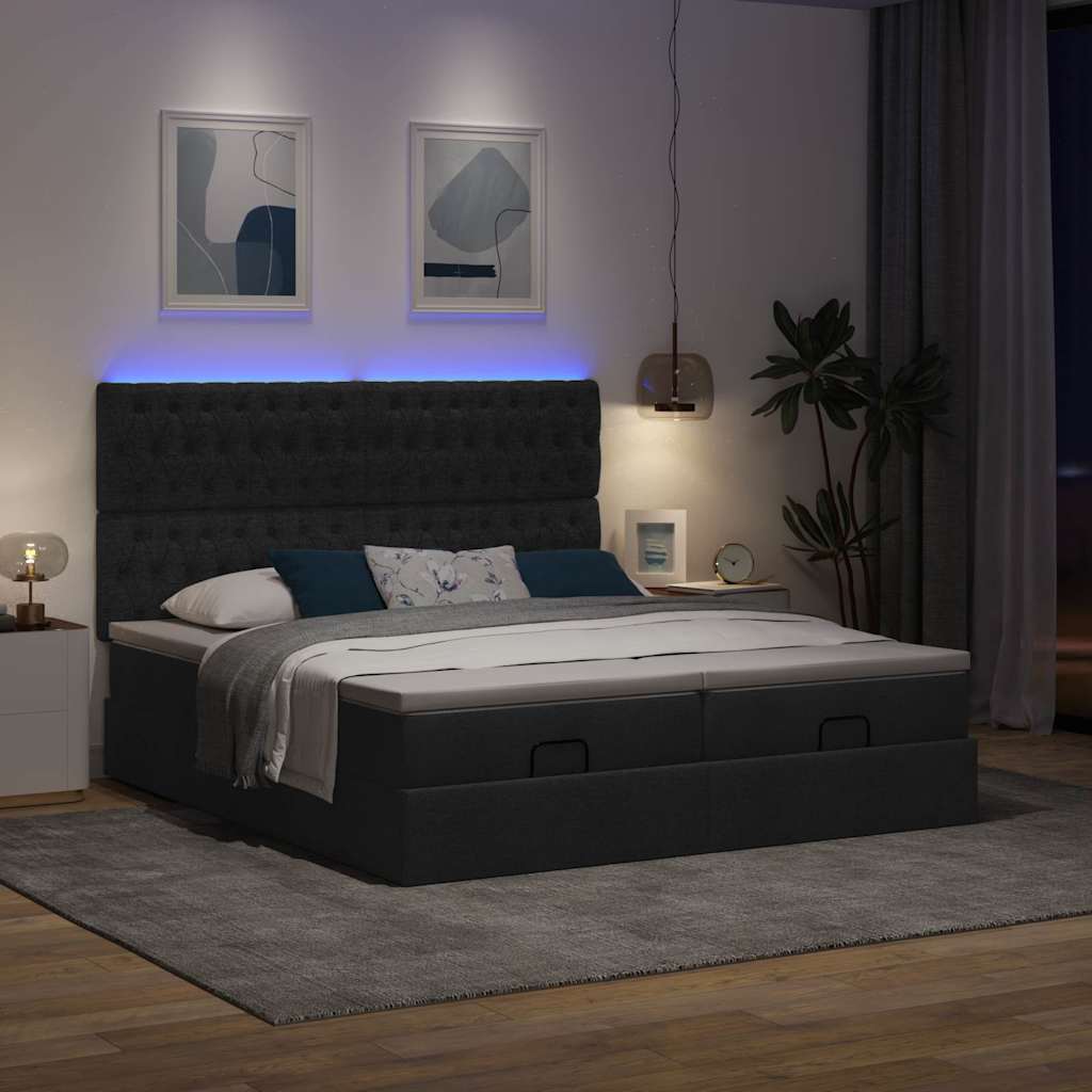 Cadre de lit ottoman avec matelas noir 180x200cm tissu - XIOS