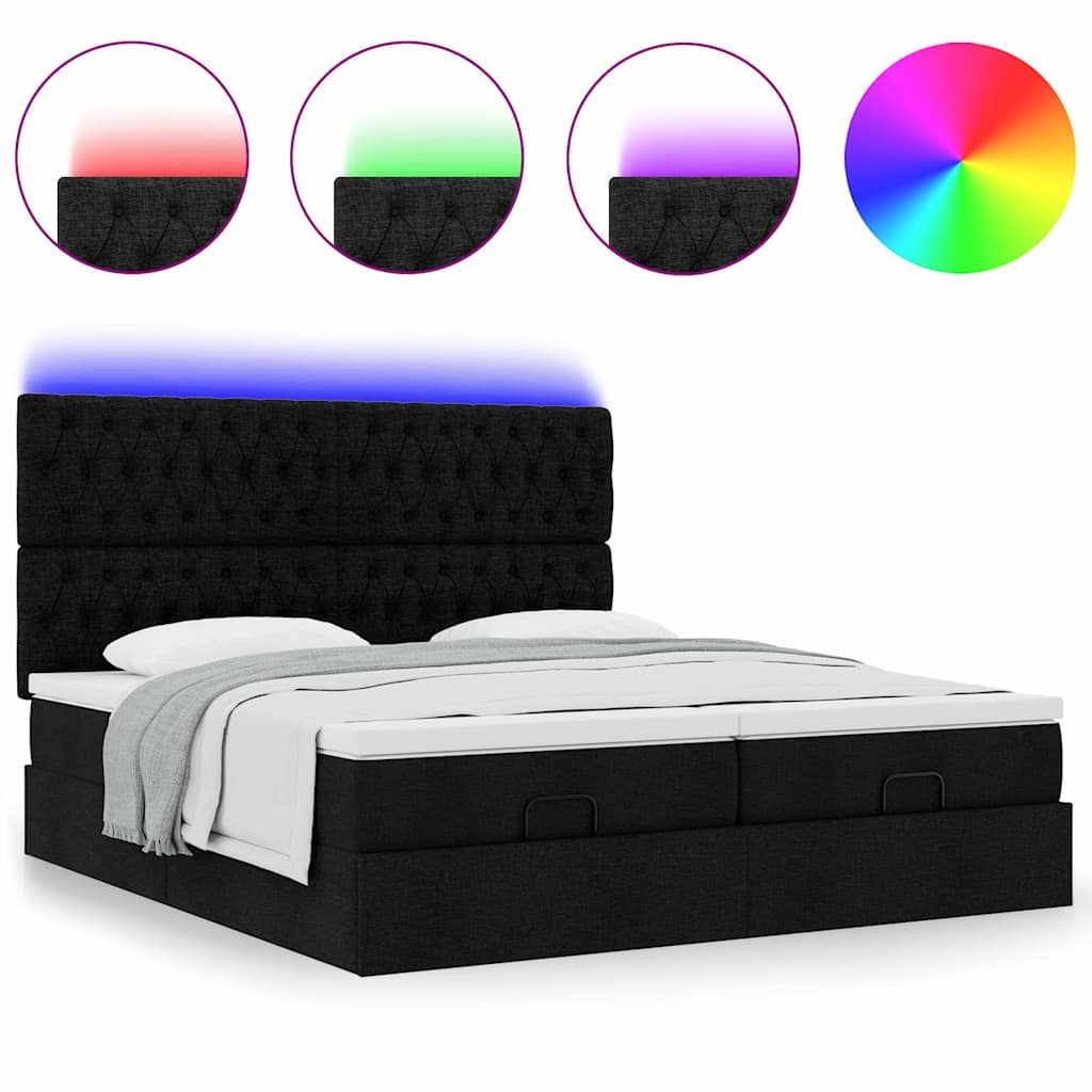 Cadre de lit ottoman avec matelas noir 180x200cm tissu - XIOS