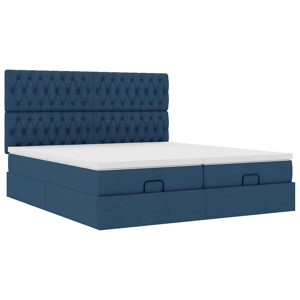 Cadre de lit ottoman avec matelas bleu 180x200 cm tissu - XIOS