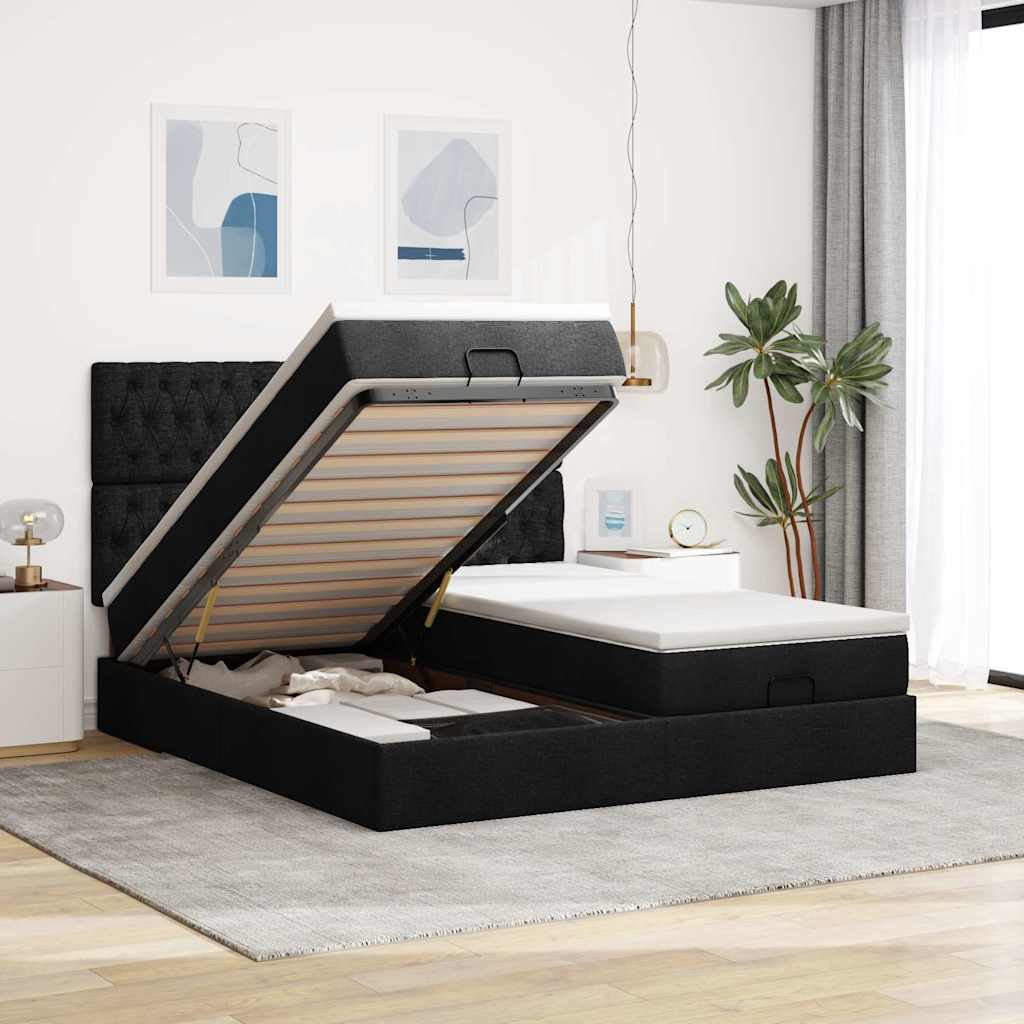 Cadre de lit ottoman avec matelas noir 200x200cm tissu - XIOS