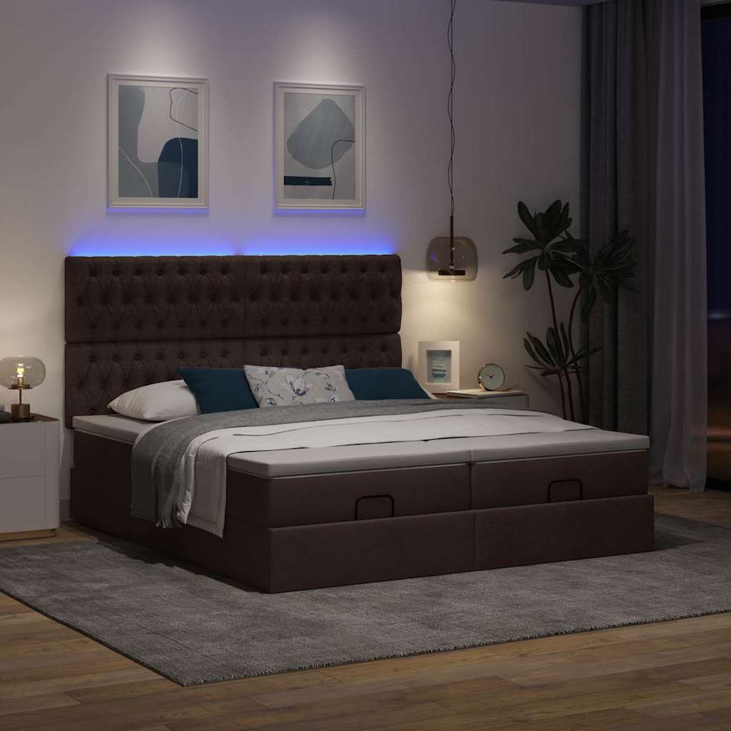 Cadre de lit ottoman avec matelas marron foncé 200x200 cm tissu - XIOS