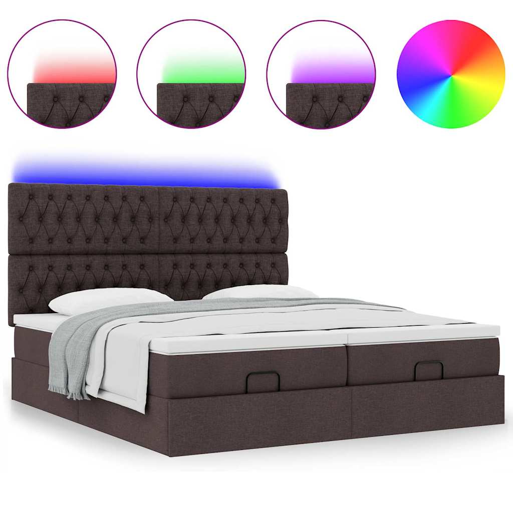 Cadre de lit ottoman avec matelas marron foncé 200x200 cm tissu - XIOS