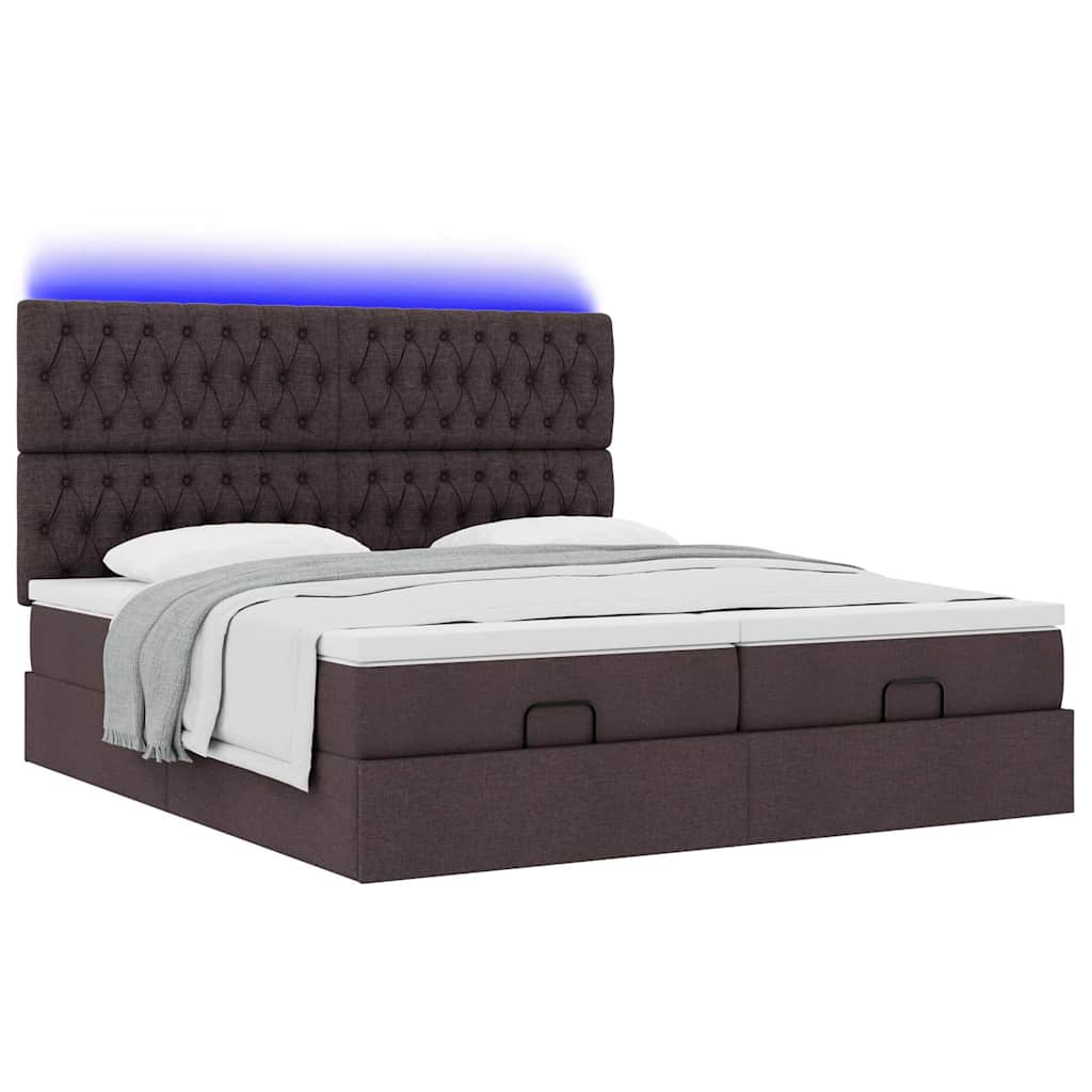 Cadre de lit ottoman avec matelas marron foncé 200x200 cm tissu - XIOS