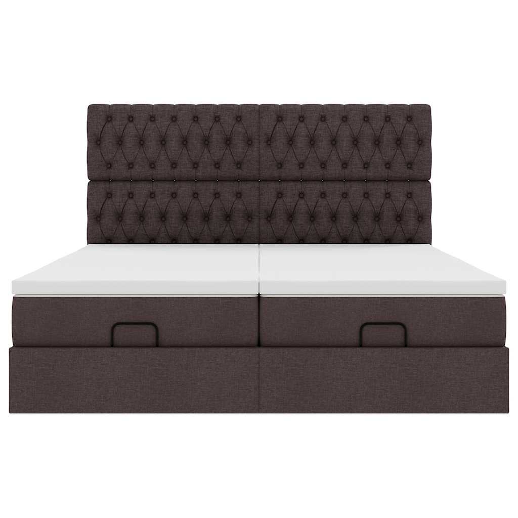 Cadre de lit ottoman avec matelas marron foncé 200x200 cm tissu - XIOS