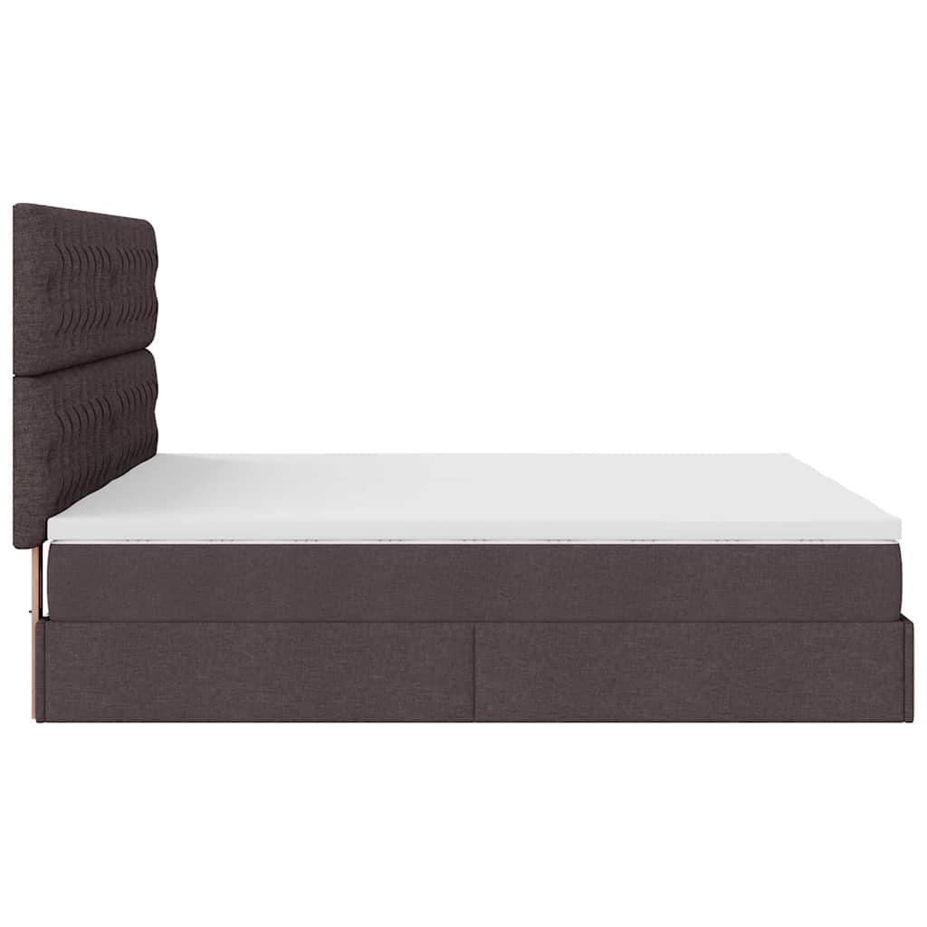 Cadre de lit ottoman avec matelas marron foncé 200x200 cm tissu - XIOS