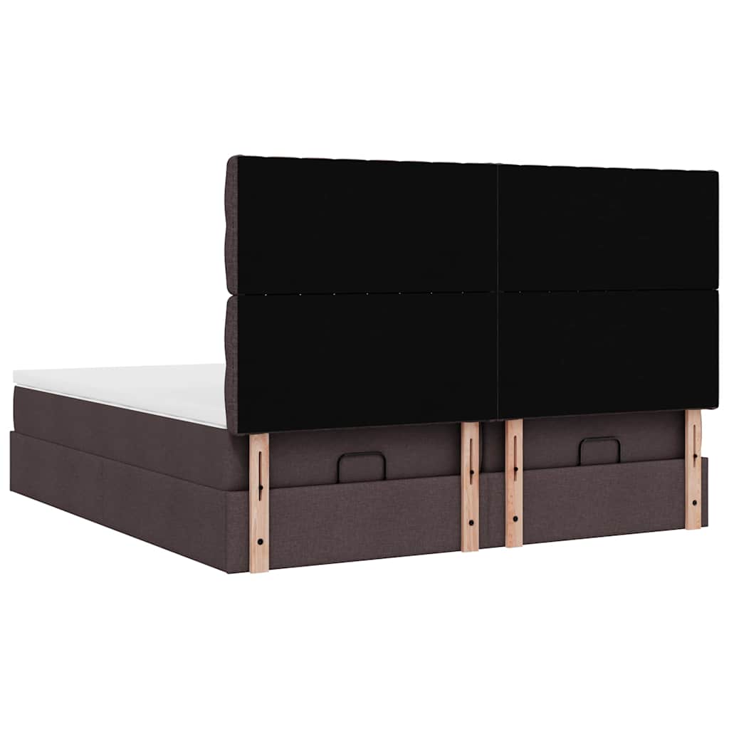 Cadre de lit ottoman avec matelas marron foncé 200x200 cm tissu - XIOS