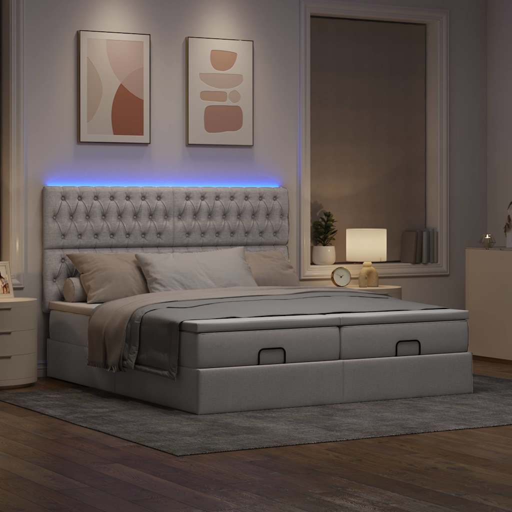 Cadre de lit ottoman avec matelas taupe 200x200cm tissu - XIOS