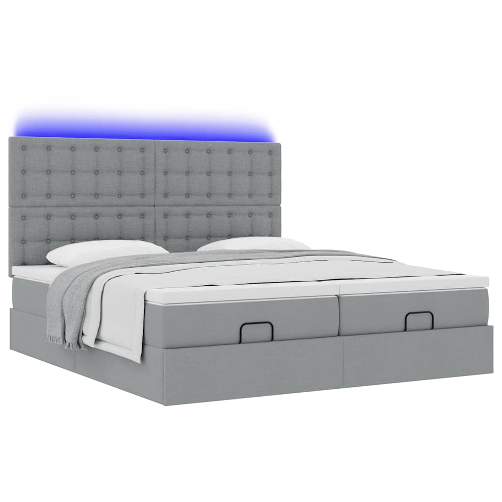 Cadre de lit ottoman et matelas gris clair 160x200cm tissu - XIOS