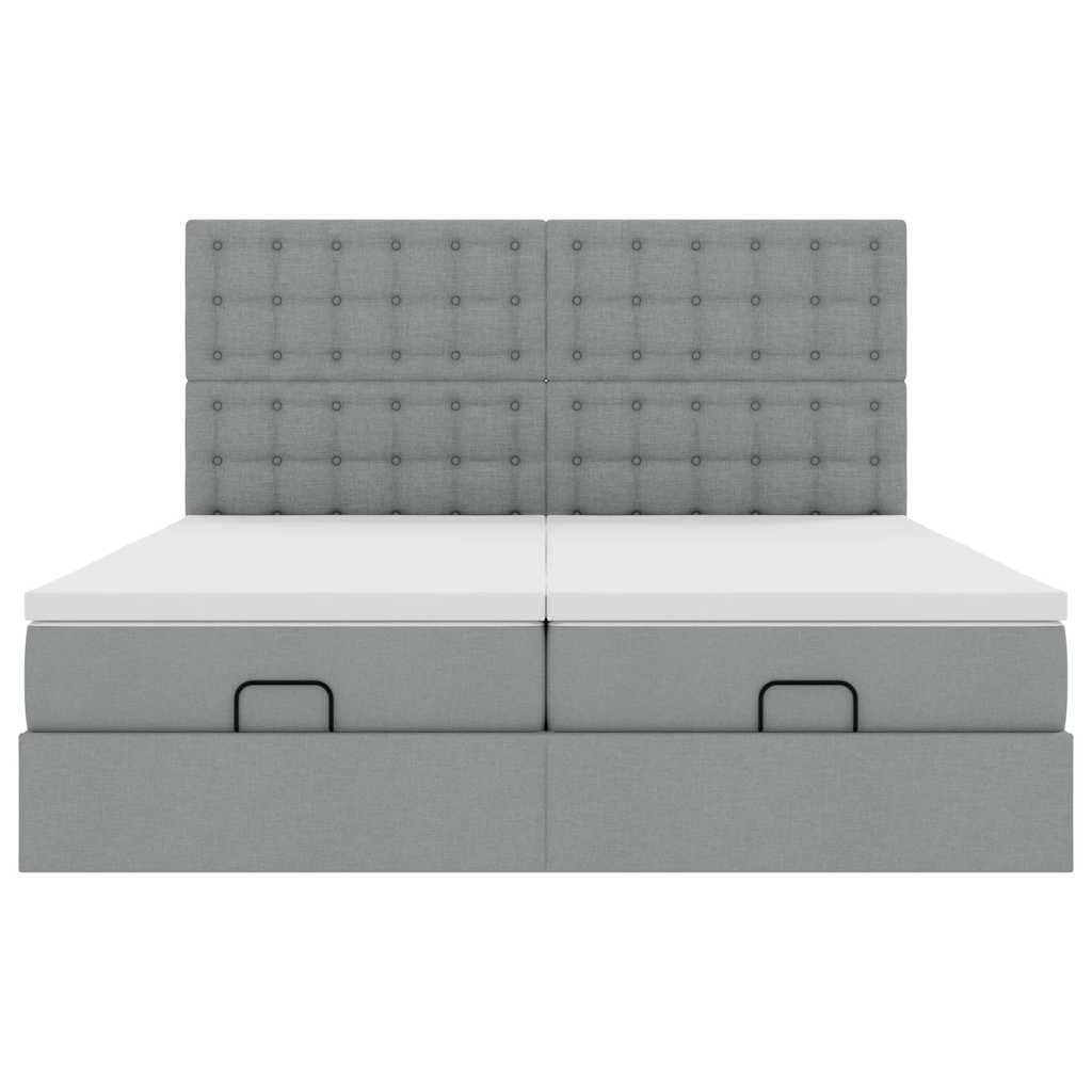 Cadre de lit ottoman et matelas gris clair 160x200cm tissu - XIOS