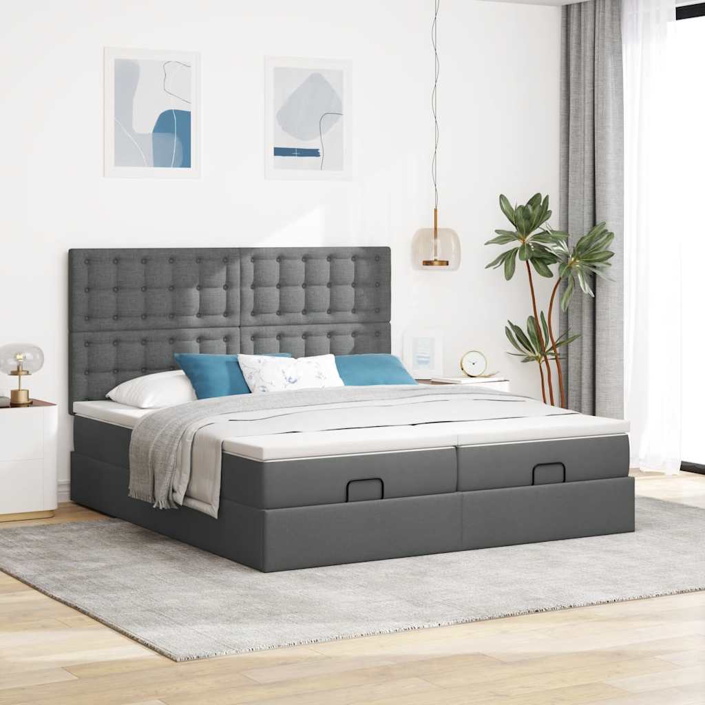 Cadre de lit ottoman avec matelas gris foncé 160x200cm tissu - XIOS