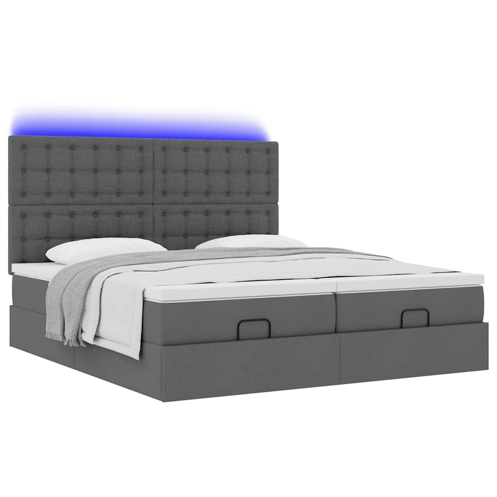 Cadre de lit ottoman avec matelas gris foncé 160x200cm tissu - XIOS