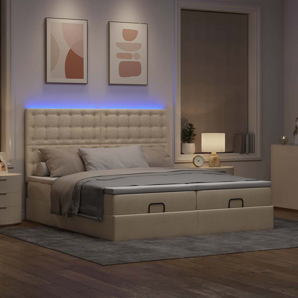 Cadre de lit ottoman avec matelas crème 160x200 cm tissu - XIOS