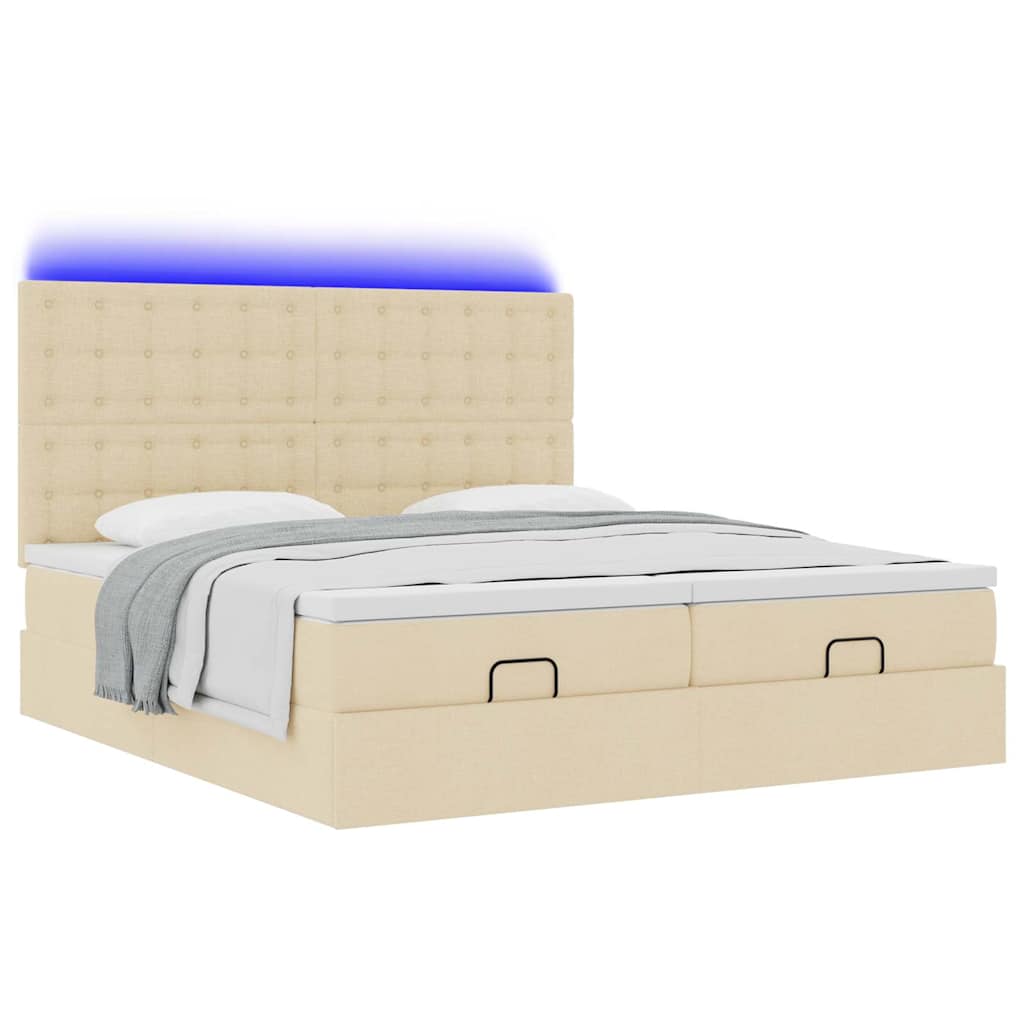 Cadre de lit ottoman avec matelas crème 160x200 cm tissu - XIOS