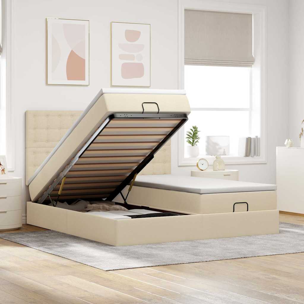 Cadre de lit ottoman avec matelas crème 160x200 cm tissu - XIOS
