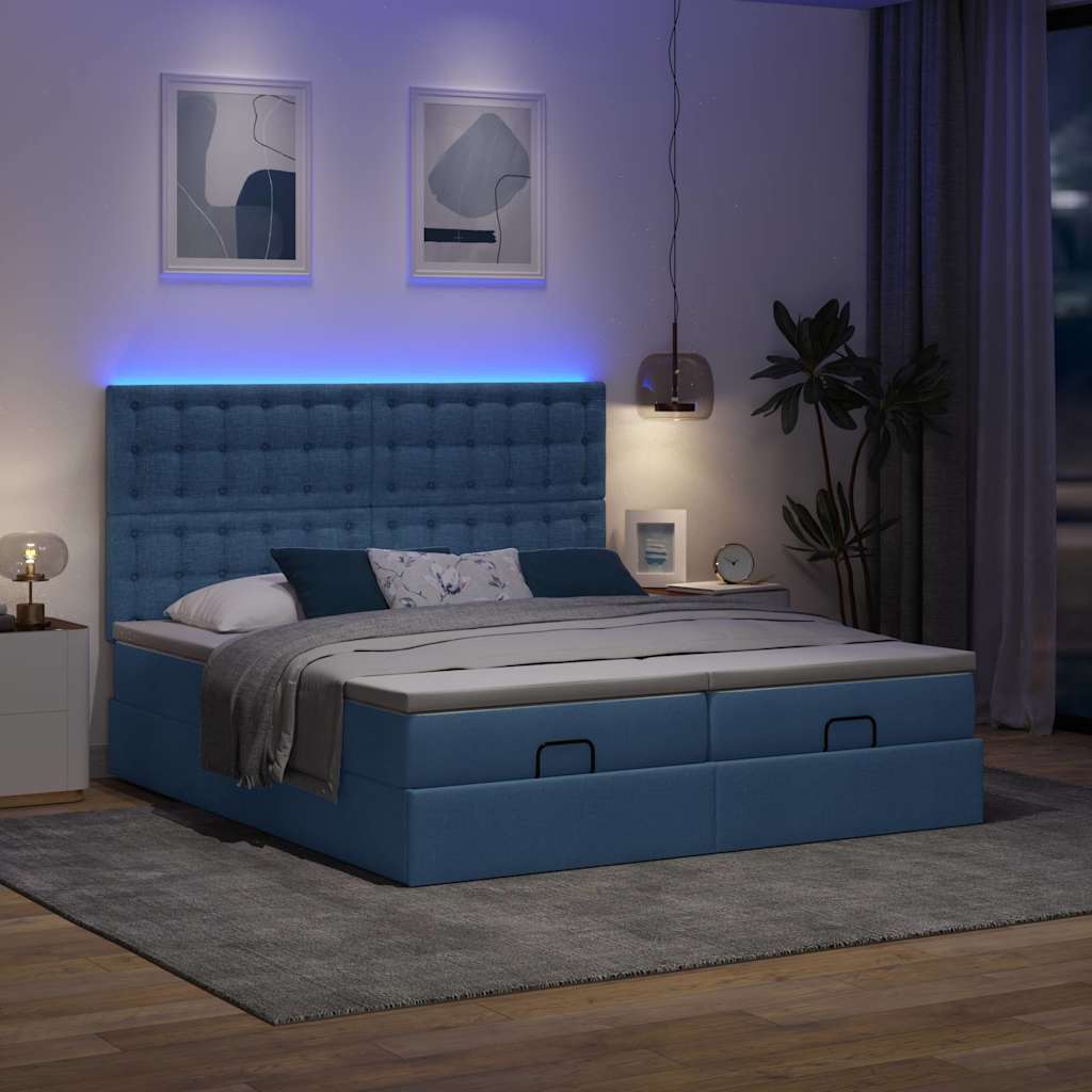 Cadre de lit ottoman avec matelas bleu 160x200 cm tissu - XIOS