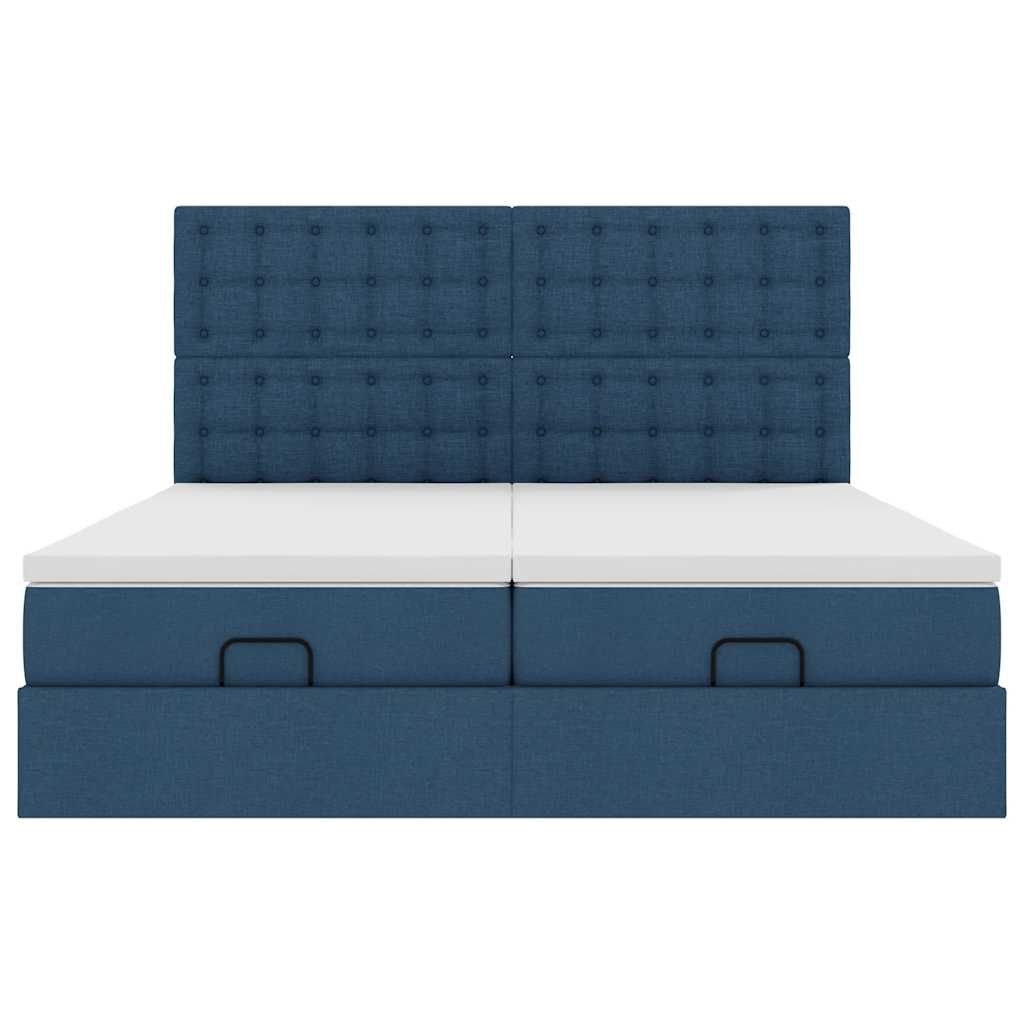 Cadre de lit ottoman avec matelas bleu 160x200 cm tissu - XIOS