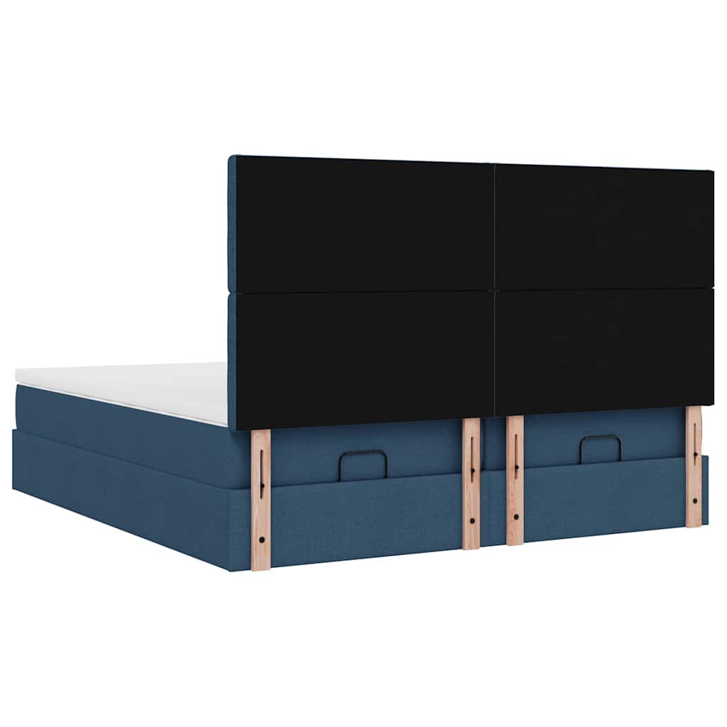 Cadre de lit ottoman avec matelas bleu 160x200 cm tissu - XIOS