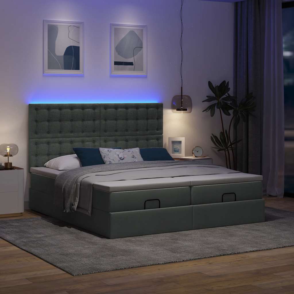 Cadre de lit ottoman avec matelas gris foncé 180x200cm tissu - XIOS